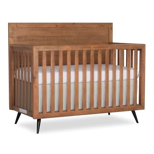 Evolur Stilnovo Mid Century 4-in-1 Convertible Crib in Sugarcane, Greenguard Gold Certified, 3 Mattress Height Settings, Modern Nursery, Wooden Furniture - Image 1
