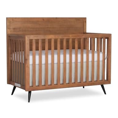 Evolur Stilnovo Mid Century 4-in-1 Convertible Crib in Sugarcane, Greenguard Gold Certified, 3 Mattress Height Settings, Modern Nursery, Wooden Furniture - Image 1