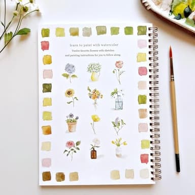 Watercolor Workbook,44 Spiral-Bound Pages Beginner-Friendly Animals Watercolor Workbooks with Paint Brushes and 12 Colors of Paint,Arts and Crafts Supplies Gift for Kids Adults Teens (Flowers) - Image 3