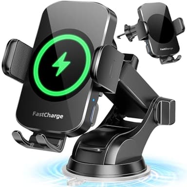Wireless Car Charger, Fast Charging Phone Holder 3 in 1 Phone Mount Auto Clamping Car Accessories Compatible with iPhone 17 16 15 14 13 12 11 Xs XR, Samsung S23 Ultra S22 S21 S20/S10+ S9+ Note 9 - Image 1