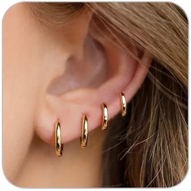 4 Pairs Small Gold Hoop Earrings Set for Women, 14k Gold Plated Cartilage Hoop Earring Hypoallergenic Small Hoop Earrings for 2nd 3rd Hole Huggie Hoop Earrings for Women Men Gifts (Gold-1.6mm) - Image 1