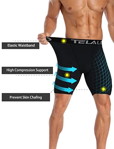 TELALEO 6 Pack Compression Shorts for Men Spandex Sport Shorts Athletic Workout Running Performance Baselayer Underwear Black M - Image 3
