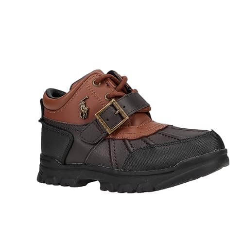 Polo Ralph Lauren Boy's Dover Boot Sneaker, Chocolate/TAN, 4 Toddler - Image 1