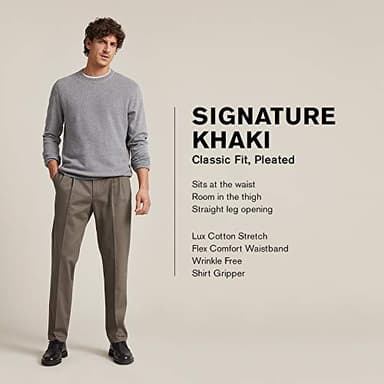 Dockers Men's Classic Fit Signature Khaki Lux Cotton Stretch Pants-Pleated (Regular and Big & Tall), Burma Grey, 40W x 36L - Image 5