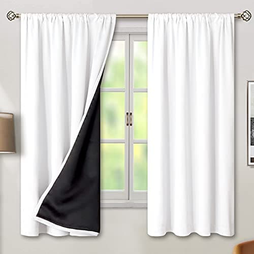 BGment White Blackout Curtains for Bedroom 63 Inch Long - Thermal Insulated Black Out Curtains Room Darkening Soundproof Rod Pocket Window Curtains for Living Room, Each Drape Panel 52 Inch Wide - Image 1