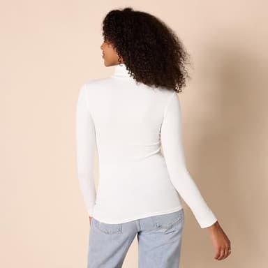 Amazon Essentials Women's Slim-Fit Layering Long Sleeve Knit Rib Turtleneck Top (Available in Plus Size), Pack of 2, Navy/White, Large - Image 3