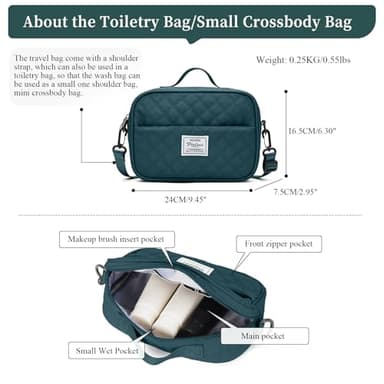 Weekender Bags for Women,Personal Item Travel Bag with Shoes Compartment,Overnight Travel Duffel Bag with Grid Toiletry Bag,Peacock Blue - Image 5