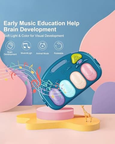 dearlomum Baby Play Mat Gym, Funny Play Piano Tummy Time Activity Mat with 5 Infant Sensory Toys, Music and Lights, Boy & Girl Gifts for Newborns 0 to 3 6 9 12 Months（New Blue） - Image 3