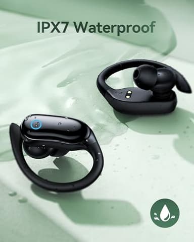 GNMN Ear Buds Wireless Earbuds 96hrs Playback Bluetooth Headphones IPX7 Waterproof Stereo Bass Over-Ear Earphones with Earhooks Microphone LED Battery Display for Sports/Workout/Gym/Running Black - Image 4
