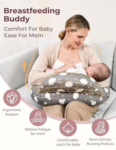 Momcozy Nursing Pillow for Breastfeeding, Original Plus Size Breastfeeding Pillows for More Support for Mom and Baby, with Adjustable Waist Strap and Removable Cotton Cover, Grey - Image 2
