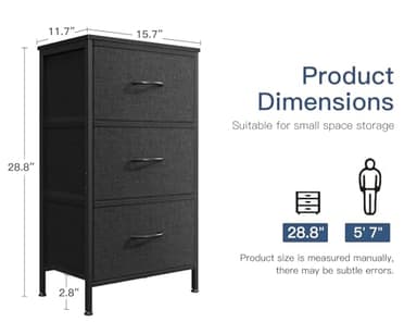 Casaottima Dresser for Bedroom Nightstand, Small Fabric Dresser Chests of Drawers, Closet Organizers and Storage with 3 Drawers, Black - Image 3