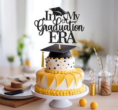 In My Graduation Era Cake Topper, Congrats Grad Class of 2025 Cake Topper, You Did It, We are So Proud of You, Funny Graduation Party Decorations, Black Glitter - Image 4