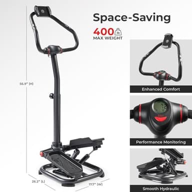 Sunny Health & Fitness 2-in-1 Premium Power Stepper with 400lbs Weight Capacity and Resistance Bands, Low-Impact Cardio, Space-Saving, Height-Adjustable, with Bluetooth and Free SunnyFit App - Image 6