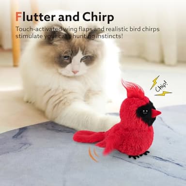 AIPERRO Flapping Cardinal Cat Toys, Interactive Cat Exercise Toy with Lifelike Bird Chirp, USB Rechargeable Automatic Cat Kicker Catnip Toys for Bored Indoor Adult Cats Kittens - Image 2