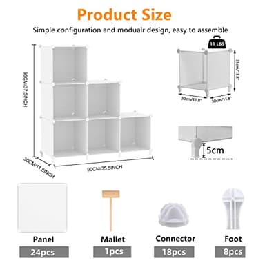 AWTATOS Cube Storage Organizer, Storage Cubes Shelves Bookshelf, 6 Cube Closet Organizers and Storage, DIY Stackable Plastic Clothes Organizer Shelving for Bedroom, Home, White - Image 3