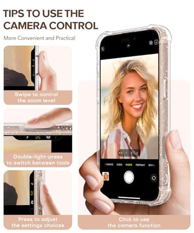 GVIEWIN for iPhone 16 Pro Case, with Screen Protector & Camera Lens Protector [Not Yellowing] Floral Slim Shockproof Protective Clear Flower Women Phone Cover 6.3'' (Twinkle Clear) - Image 6