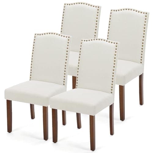 DUMOS Dining Chairs Set of 4, Moden Kitchen Table Chairs with Wooden Legs and Padded Seat for Dining Room/Kitchen/Living Room/Restaurant, Beige - Image 1
