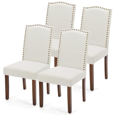 DUMOS Dining Chairs Set of 4, Moden Kitchen Table Chairs with Wooden Legs and Padded Seat for Dining Room/Kitchen/Living Room/Restaurant, Beige - Image 1
