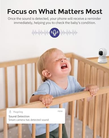 Hugolog 3K 5MP Indoor Pan/Tilt Security Camera with Auto-Focus(2pcs),Ideal for Baby Monitor/Pet Camera/Home Security,Starlight Color Night Vision,Human/Pet AI,Noise Reduction,US Cloud,Works with Alexa - Image 3