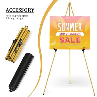 Display Artist Easel Stand - 63" Instant Tripod Collapsible Portable Floor Easel - Easy Folding Adjustable Art Poster Metal Stand for Display Show, Wedding, Painting - Gold - Image 6