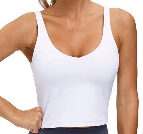 Women’s Longline Sports Bra Wirefree Padded Medium Support Yoga Bras Gym Running Workout Tank Tops (White, Medium) - Image 1