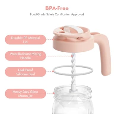 Papablic Glass Breastmilk Pitcher, Formula Mixing Pitcher with Mixing Handle Lid, Wide Mouth Mason Jar Mixer with Flip Locking Spout, Easy to Clean, BPA Free, Pink - Image 7