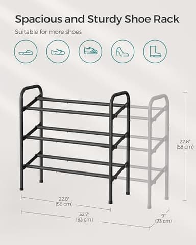 SONGMICS Expandable Shoe Rack, 3 Tier Shoe Rack Shelf, Adjustable Shoe Organizer Storage for 20 Pairs of Shoes, Metal Free Standing Shoe Racks for Closet, Front Door Entryway, Easy Assembly, Ink Black - Image 3