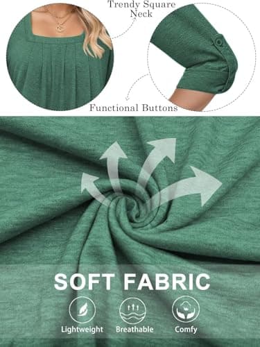Plus Size Tops for Curvy Women Summer Fashion Going Out Tees Basic 3/4 Sleeve Shirts Green 5XL - Image 5