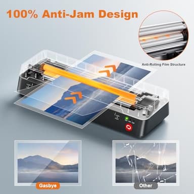 Gasbye 9-Inch Thermal Laminator Machine, World's First Open-Lid Design, Remove Jam in 5s, Auto Shut-Off, NTC Temperature Control, 5 Laminating Sheets for Teacher School Home Office Personal, Black - Image 8