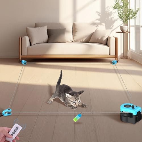 Interactive Cat Toy for Indoor - Automatic Cat Treadmill with Remote Control, 3 Speeds, Quiet Motor & Durable Design | Indoor Chase Hunting Feather Toys for Fitness, Playtime & Energy Release (Blue) - Image 1