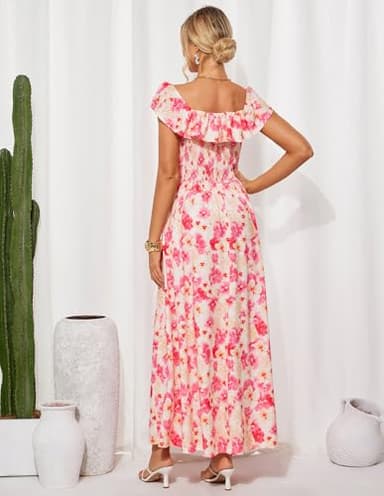 Women's Summer Dresses Ruffle Off Shoulder Trendy Corset Sundress Beach Long Maxi Outfits Pink Yellow XXL - Image 4