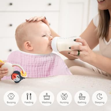 Synrroe Burp Cloths Large, Muslin Burp Cloths for Baby Girls, Pack of 10 Extra Absorbent and Soft Muslin, 6 Layers 20 by 10 Inches 100% Cotton (Pink-Purple 10 Pack) - Image 5