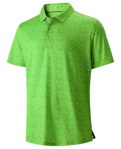 Hodaweisolp Golf Shirts for Men Dry Fit Print Moisture Wicking Performance Short Sleeve Polo Shirt Green Club-XL - Image 1