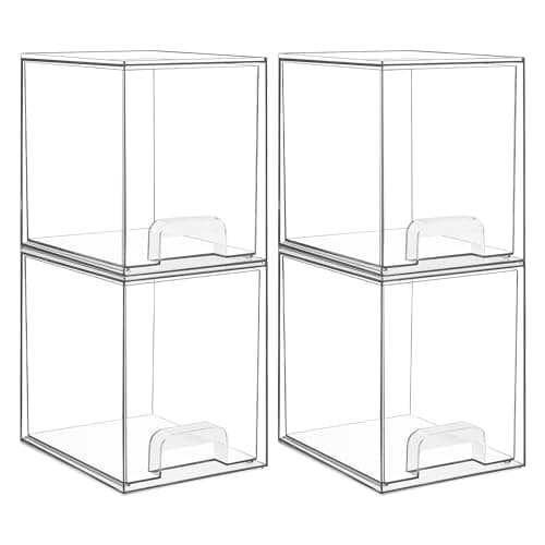 Vtopmart 7.6" H Clear Stackable Storage Drawers, 4 Pack Plastic Organizers Bins for Skincare, Cosmetics,Beauty Supplies,Ideal for Vanity, Bathroom,Kitchen Countertop,Cabinet Organization - Image 1