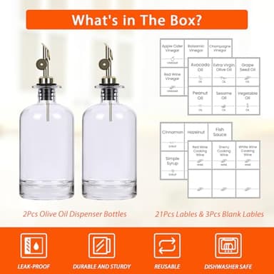 Alotpower Olive Oil Dispenser Bottles Set - 2 Pack 500ml Empty Kitchen Oil Containers with Gold Lids & 24 Labels, Round Oil & Vinegar Dispenser for Cooking - Image 5