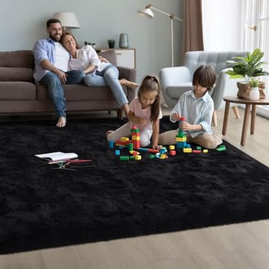 ULTSOFE 6x9 Fluffy Soft Black Rug for Living Room Bedroom, Large Area Rugs Super Soft Shaggy Carpet for Classroom Kids Babys Playroom Toddler Nursery Dorm Home Decor, Modern Indoor Non Slip Rug - Image 2