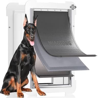 MIAOTONG 3-Flap Dog Door for Wall, Energy-Efficient Insulated Pet Door for Wall, Aluminum Lock Doggy Door for Wall,Steel Frame and Telescoping Tunnel Dog Doors(Pets Up to 220 Lb) -X-Large - Image 1