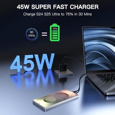 45W Super Fast Charger USB C, 2Pack PPS Type C Charging Block with 6FT USB-C Cable for Samsung Galaxy S25 +/Ultra /S24 S23 S22 +/Ultra/ S21 S20/Tab S9, iPhone 17/16/15 and More - Image 2
