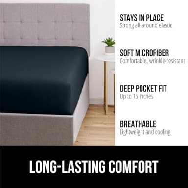 GORILLA GRIP Fitted Sheets, Stay in Place Twin Size Bottom Bed Sheet, Deep Pocket Mattress, Lightweight Microfiber Sábana, All Around Elastic, Oeko-Tex, Wrinkle and Shrink Resistant, Charcoal - Image 2