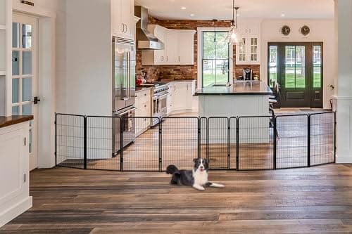 FXW Dog Gate Extra Wide Designed for Indoor Use, Adjustable Width Up to 219-inch Wide (40" H 8 Panels for Puppies and Small Dogs), Black - Image 1