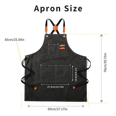 Tosewever Canvas Cross Back Chef Apron for Men Women with Adjustable Straps Large Pockets, Waterdrop Kitchen Heavy Duty Cotton Aprons for Tool Cooking BBQ Artist, M to XXL (Black) - Image 7