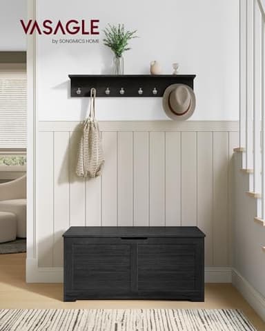 VASAGLE Storage Chest, Storage Bench with 2 Safety Hinges, Farmhouse Style, 15.7 x 39.4 x 18.1 Inches, for Entryway, Bedroom, Living Room, Charcoal Gray ULSB061B01 - Image 2