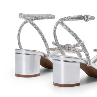 DREAM PAIRS Women's Double Bowknots Crystal Sandals Low Chunky Heels Clear Slingback Dress Shoes for Wedding Bridal Party,Size 9,Silver,DWUMHS2559 - Image 5