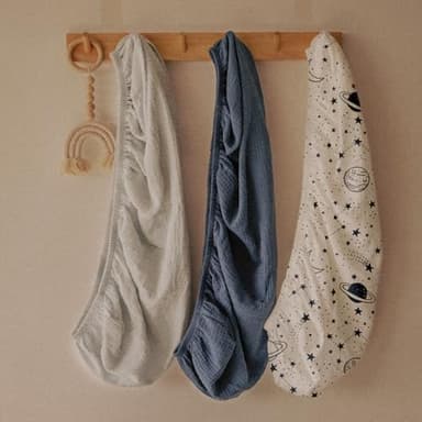 Gllquen Baby Muslin Bassinet Sheets 3 Pack, Breathable Elastic Cozy Fitted Cotton Bassinet Mattress Sheet for Baby Boy Girls, Fit for Hourglass Oval Rectangular Cradle Pad Sheets 33"x17" (Blue - Image 7