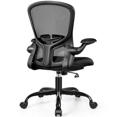 FelixKing Office Desk Chairs, Ergonomic PC Desk Chair with Wheels, Adjustable Lumbar Support and Height, Swivel Computer Chair with Flip-up Armrests, Ergo Mesh Backrest for Working (Black) - Image 1