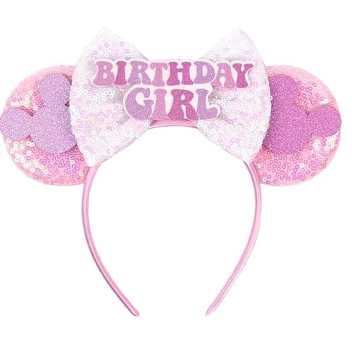 RAZKO Pink Minnie Ears Hair Accessory, Mouse Headband for Women Girls (Birthday Girl-Pink M) - Image 1