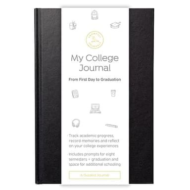 Promptly Journals, My College Journal: From First Day to Graduation (Onyx, Black, Leatherette) | College Journal with Prompts | Journal for College Students - Image 1