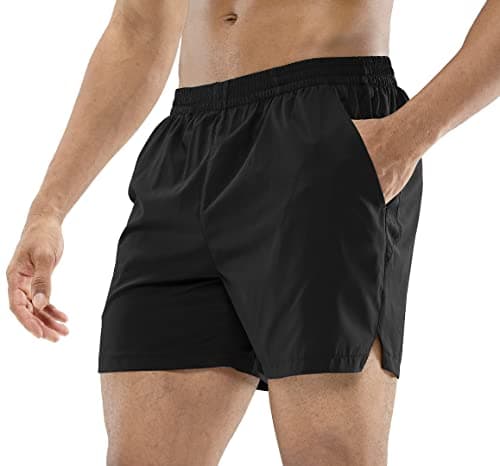 MIER Men's Workout Running Shorts Quick Dry Active 5 Inches Shorts with Pockets, Lightweight and Breathable, Black, M - Image 1