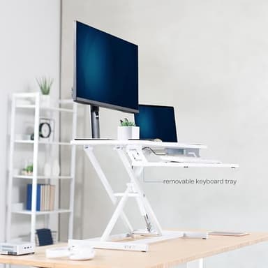 VIVO Desk Converter 32 inch Height Adjustable, MDF Wood Sit to Stand Riser, White, DESK-V000SW - Image 7