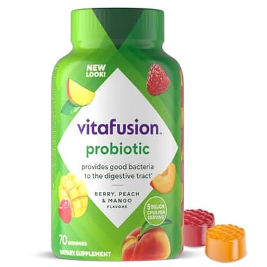 vitafusion Probiotic Gummy Supplements, Raspberry, Peach and Mango Flavors, Probiotic Nutritional Supplements With 5 Billion CFUs, 35 Day Supply, 70 Count - Image 1